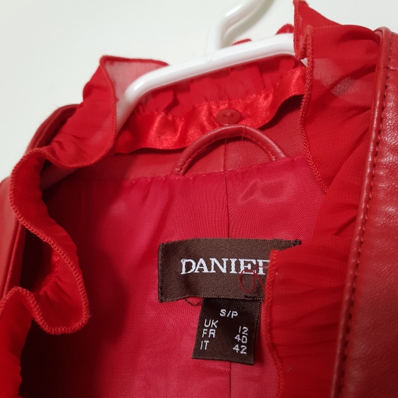 Danier Red Leather Jacket with Ruffle, S - Picture 2 of 11
